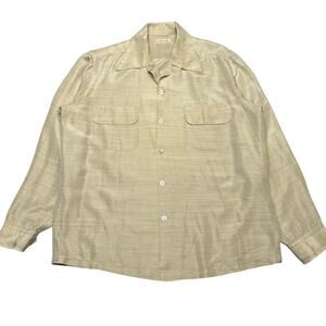 Vintage 1950s Pure Silk Loop Collar Shirt Men’s M Rockabilly Flap Pockets